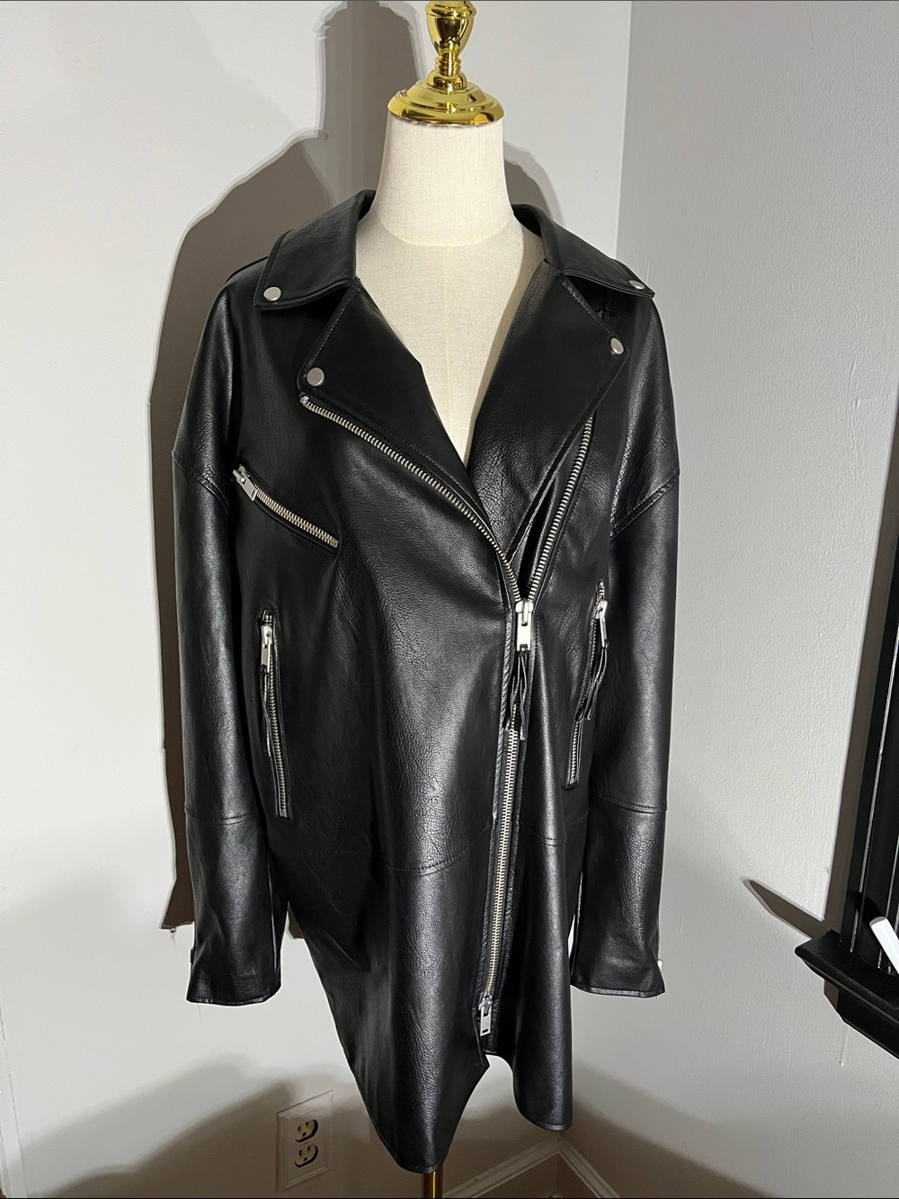 Anthropologie Black Asymmetrical Vegan Leather Moto Jacket - Size L